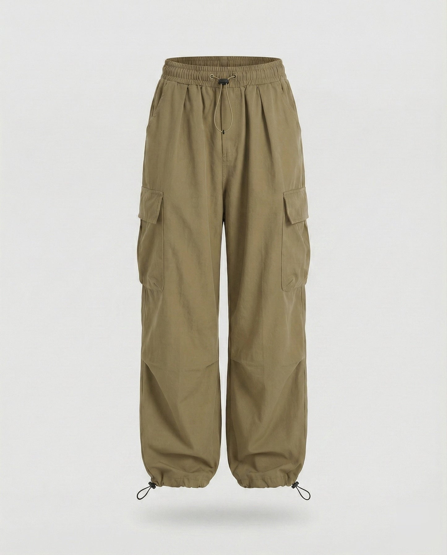 Women's Military Cord Closure Blended Fabric Balloon Cargo Pants - Khaki colorway