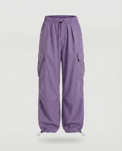 Women's Military Cord Closure Blended Fabric Balloon Cargo Pants - Lilac colorway