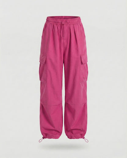 Women's Military Cord Closure Blended Fabric Balloon Cargo Pants - Magenta colorway