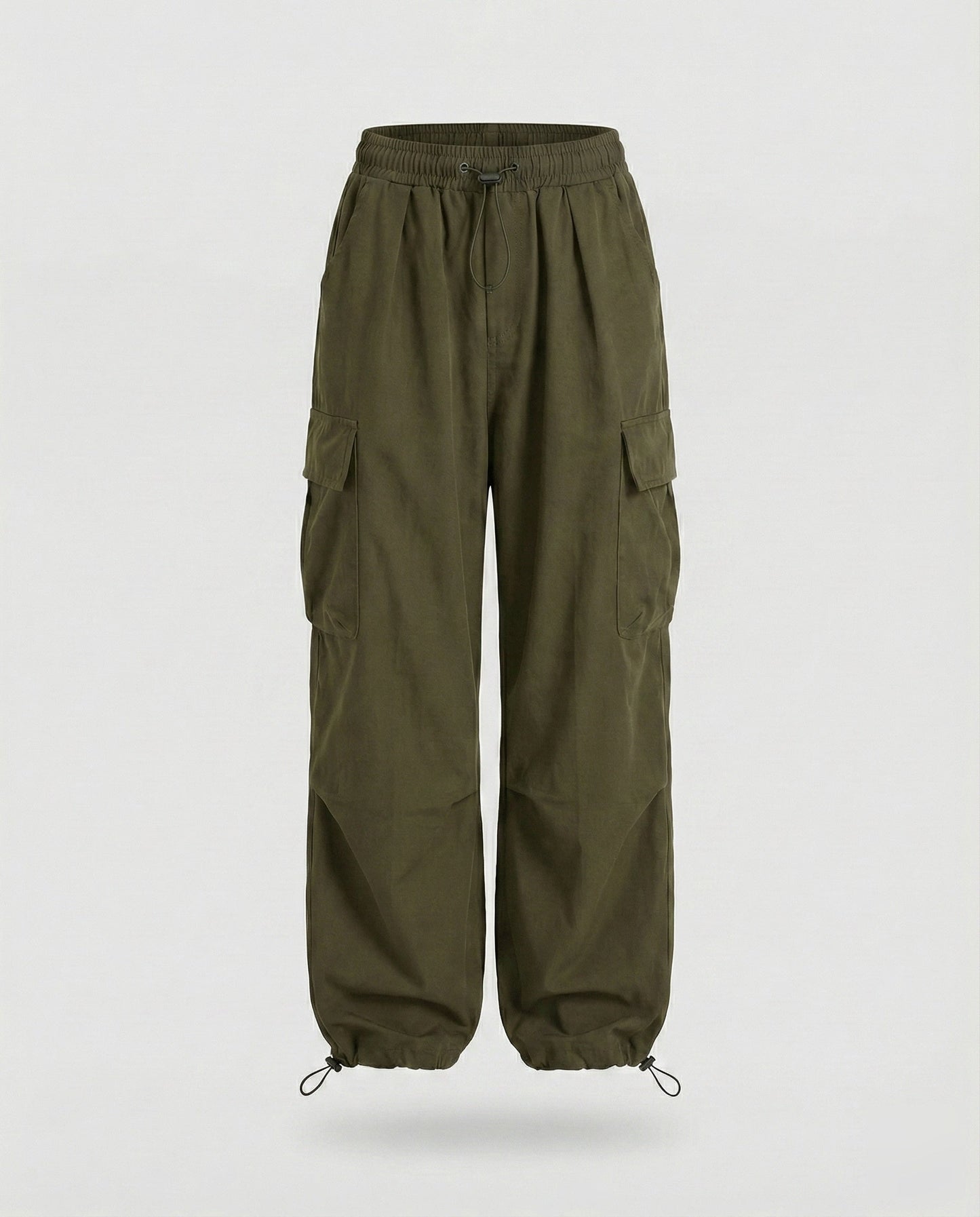 Women's Military Cord Closure Blended Fabric Balloon Cargo Pants - Olive colorway