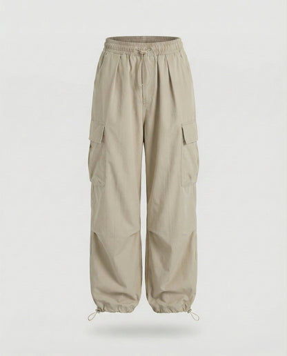 Women's Military Cord Closure Blended Fabric Balloon Cargo Pants - Silver colorway