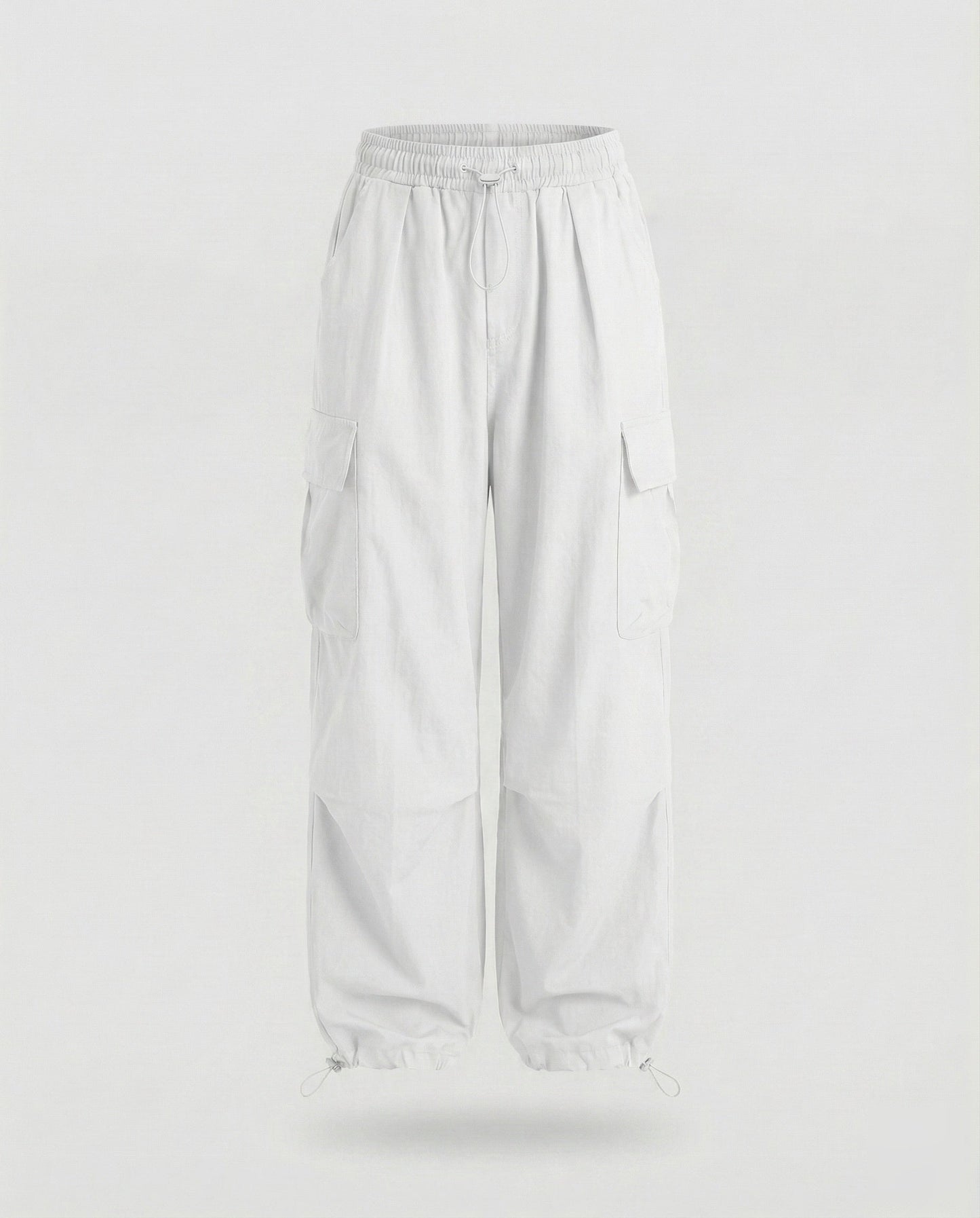 Women's Military Cord Closure Blended Fabric Balloon Cargo Pants - White colorway