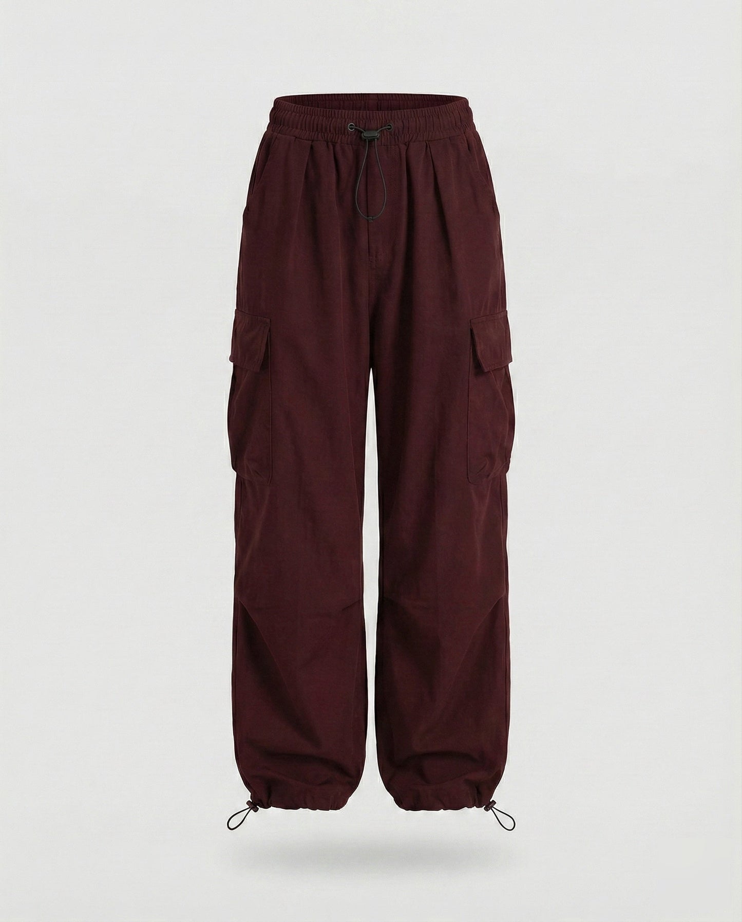 Women's Military Cord Closure Blended Fabric Balloon Cargo Pants - Wine Red colorway