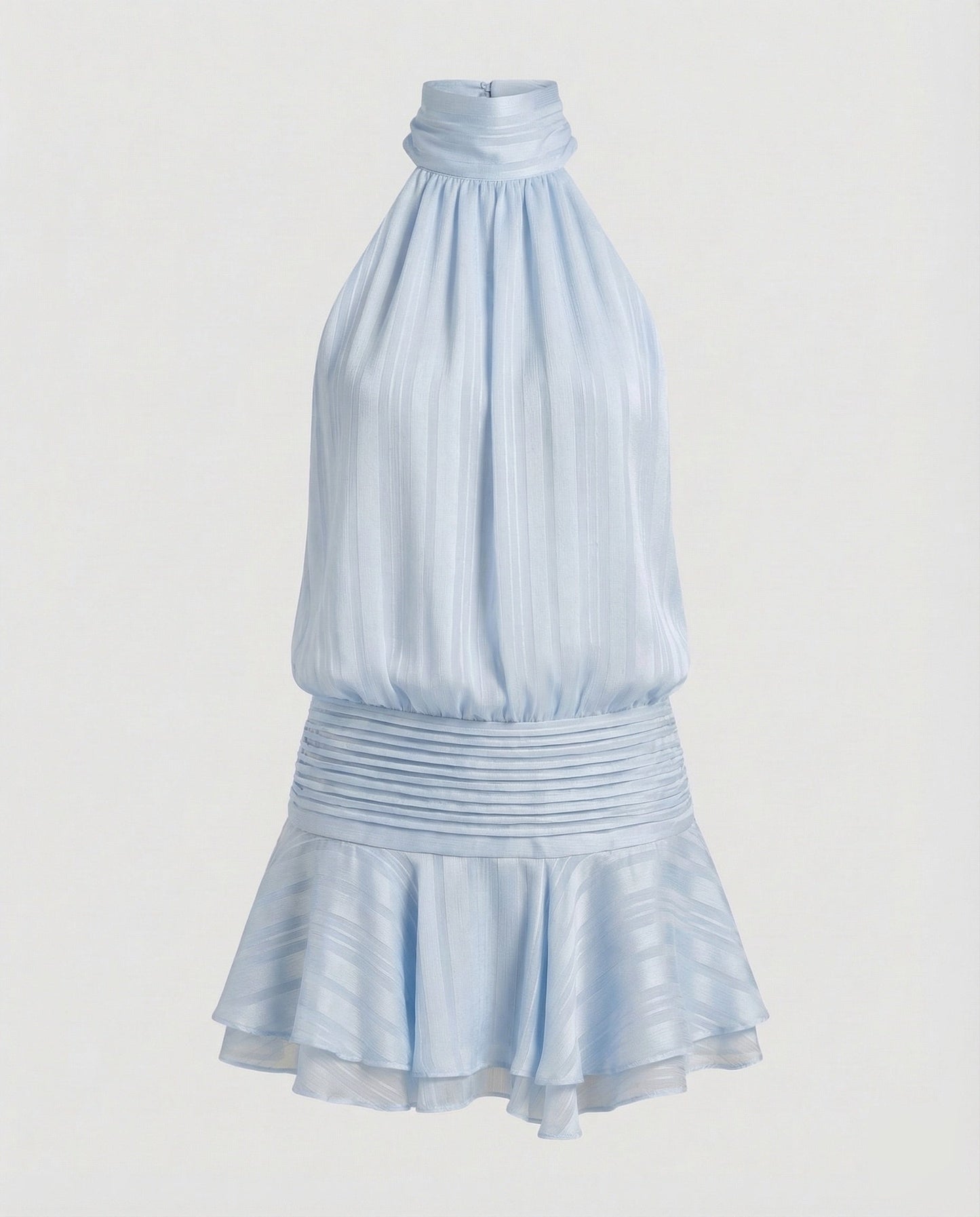 Women's Neck Scarf Mini Dress Pleated Top - Light Blue colorway