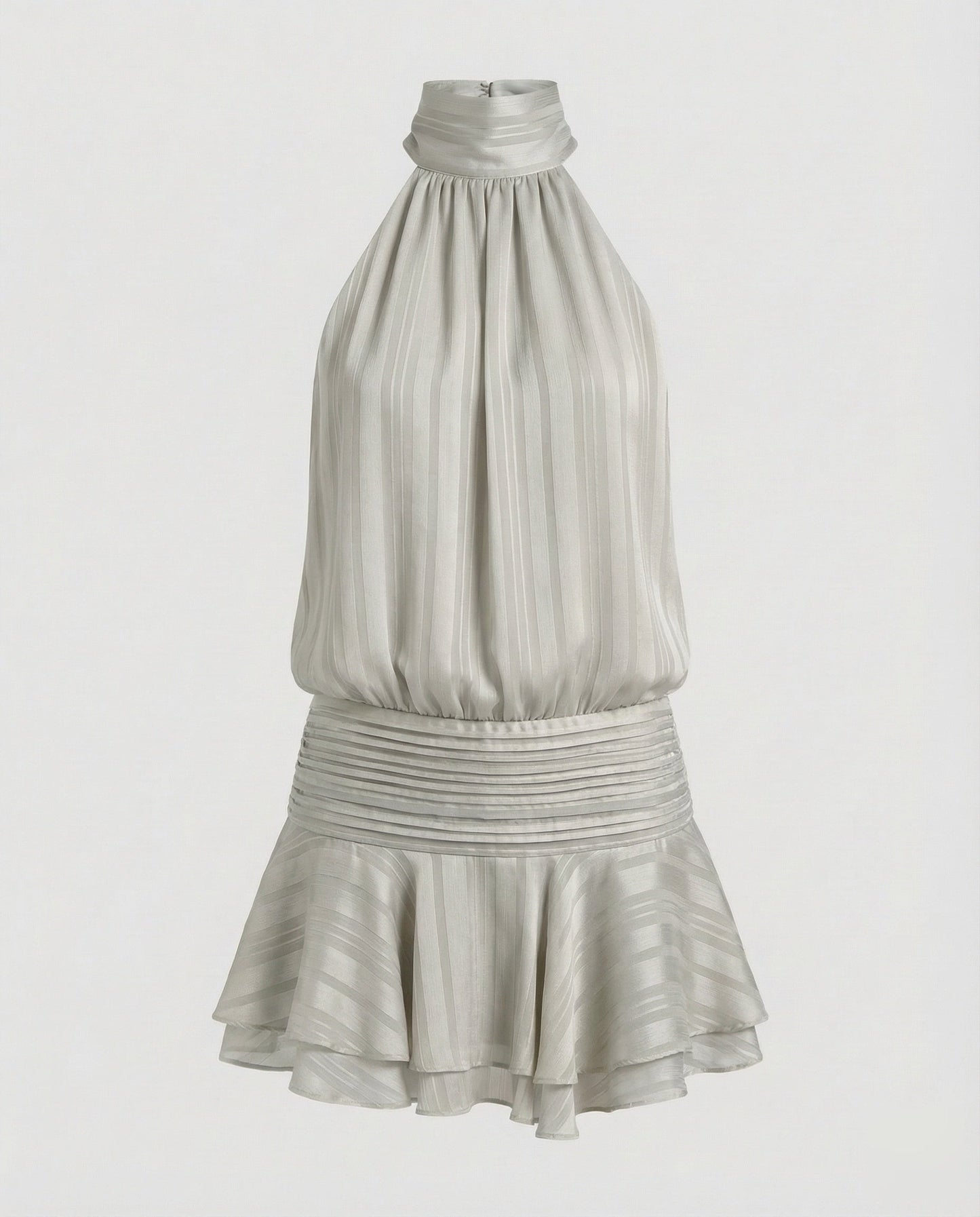Women's Neck Scarf Mini Dress Pleated Top - Light Grey colorway