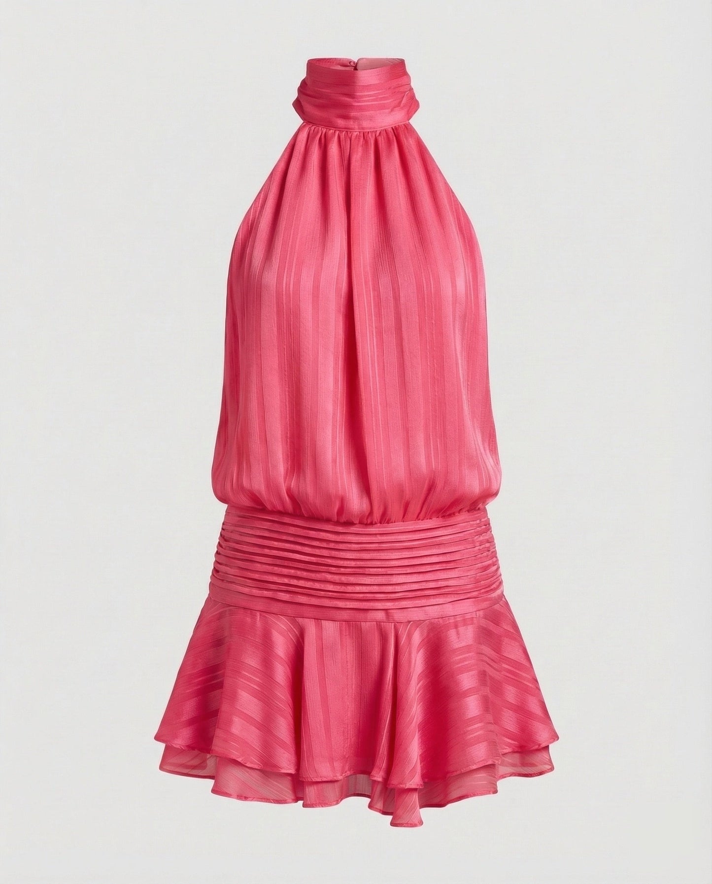 Women's Neck Scarf Mini Dress Pleated Top - Magenta colorway
