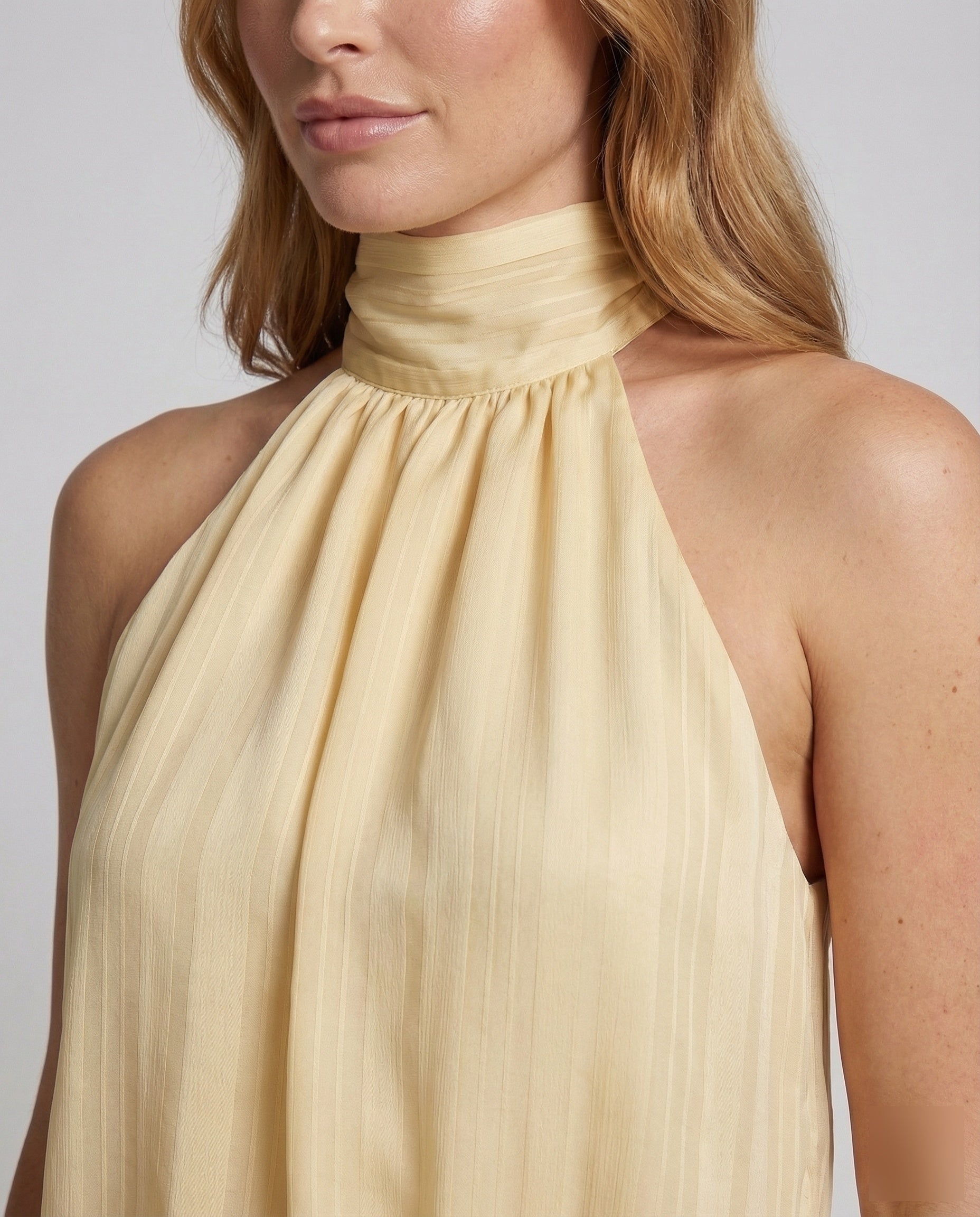 Women's Neck Scarf Mini Dress Pleated Top - close-up detail