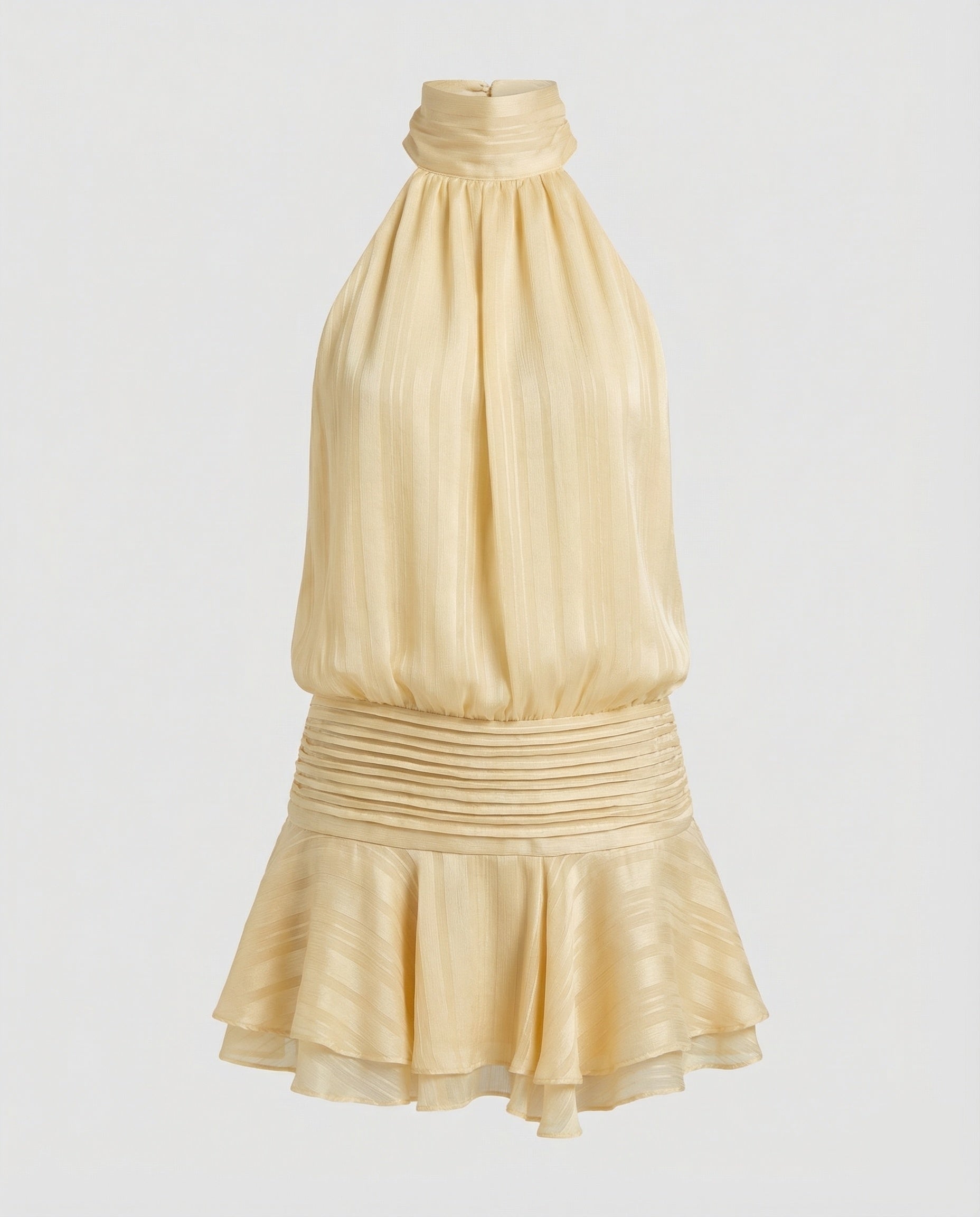 Women's Neck Scarf Mini Dress Pleated Top - Yellow colorway