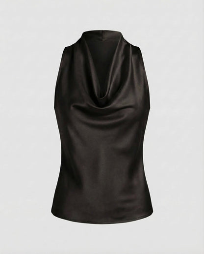 Women's Neck Scarf Top Satin - Black colorway