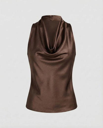 Women's Neck Scarf Top Satin - Brown colorway