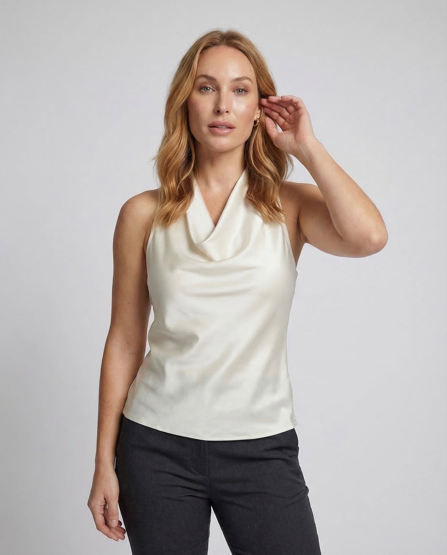 Women's Neck Scarf Top Satin - upper body detail