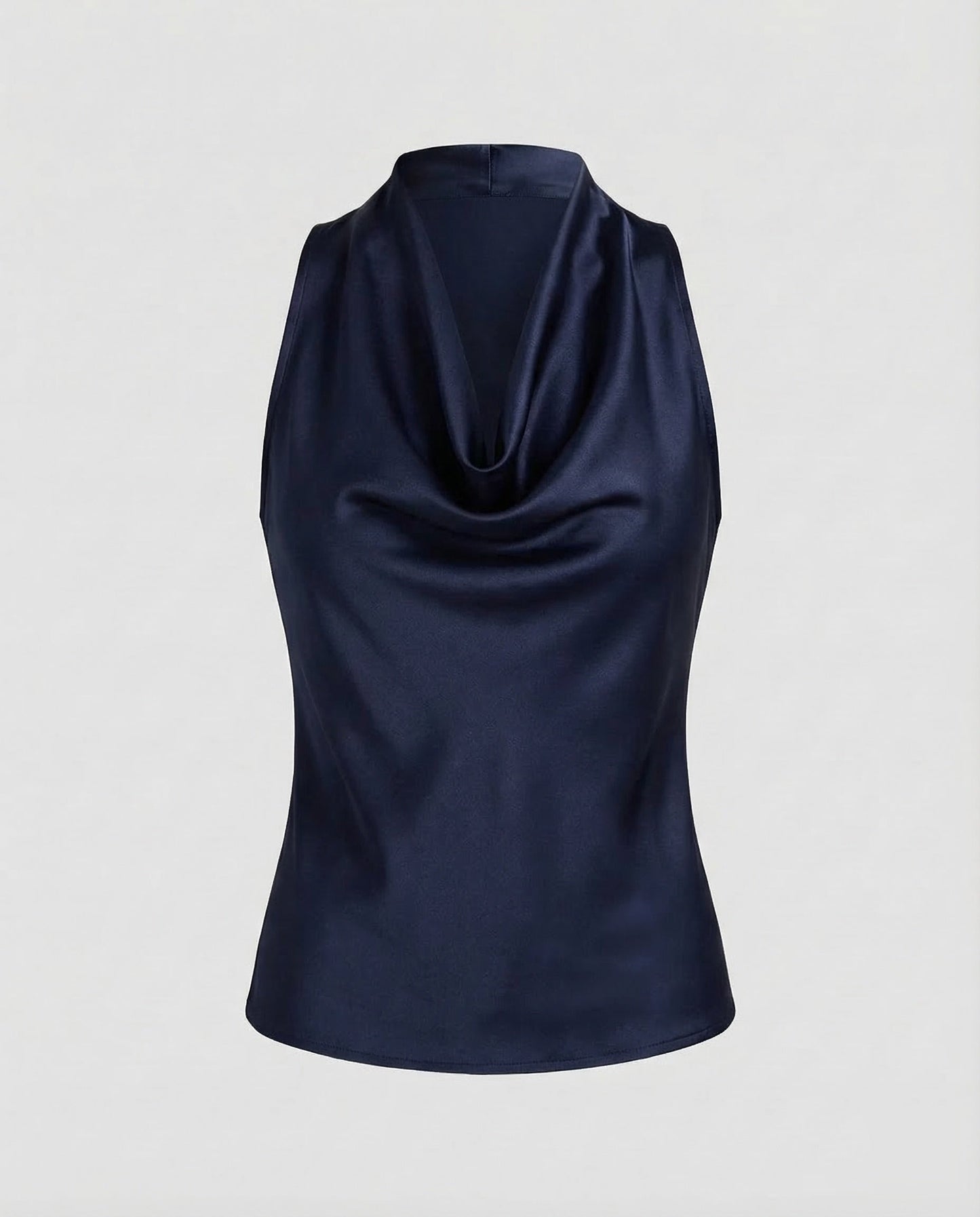 Women's Neck Scarf Top Satin - Navy Blue colorway