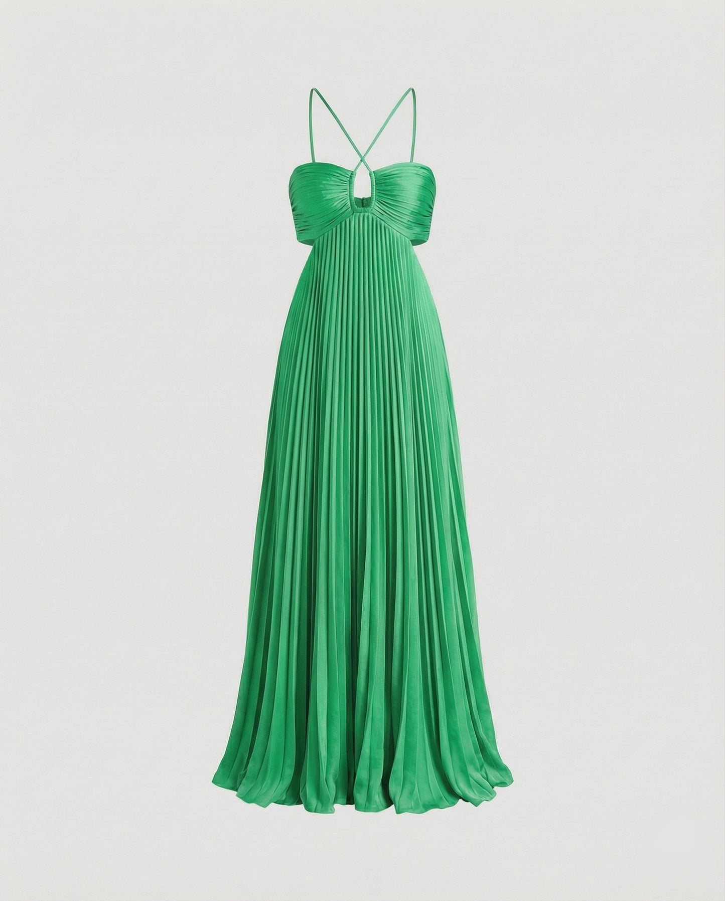 Women's Pleated Floor-length Maxi Dress with Cut-outs - Green colorway