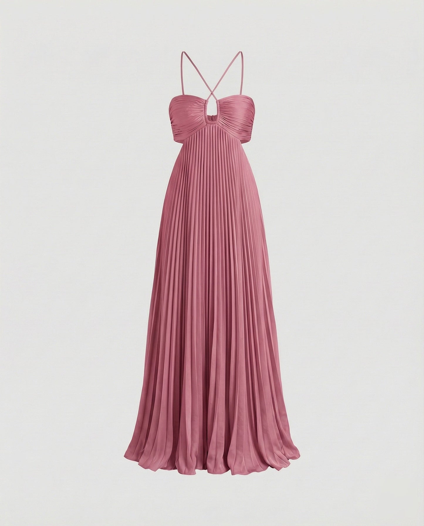 Women's Pleated Floor-length Maxi Dress with Cut-outs - Pink colorway