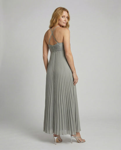 Women's Pleated Floor-length Maxi Dress with Cut-outs - back view