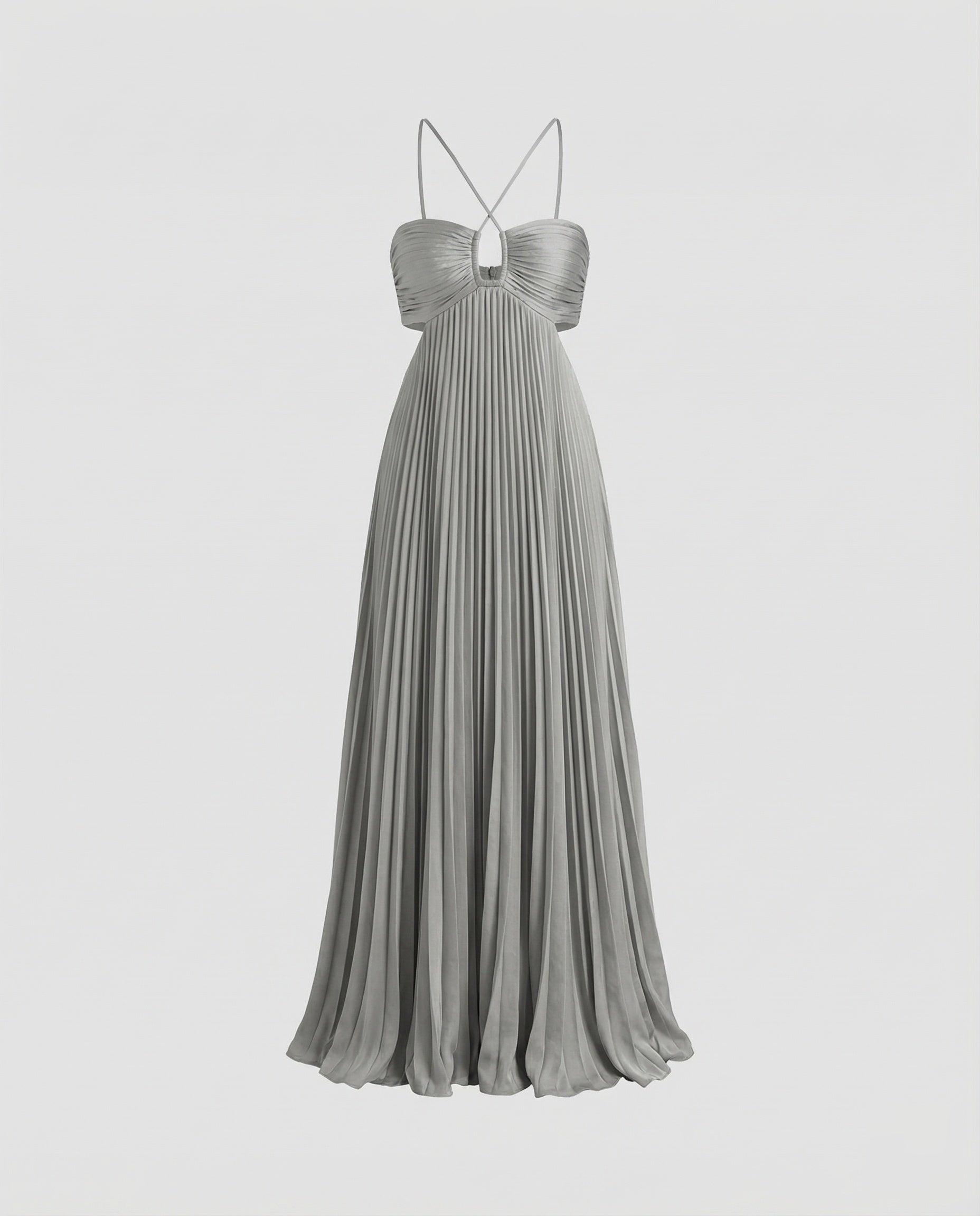 Women's Pleated Floor-length Maxi Dress with Cut-outs - Silver Grey colorway