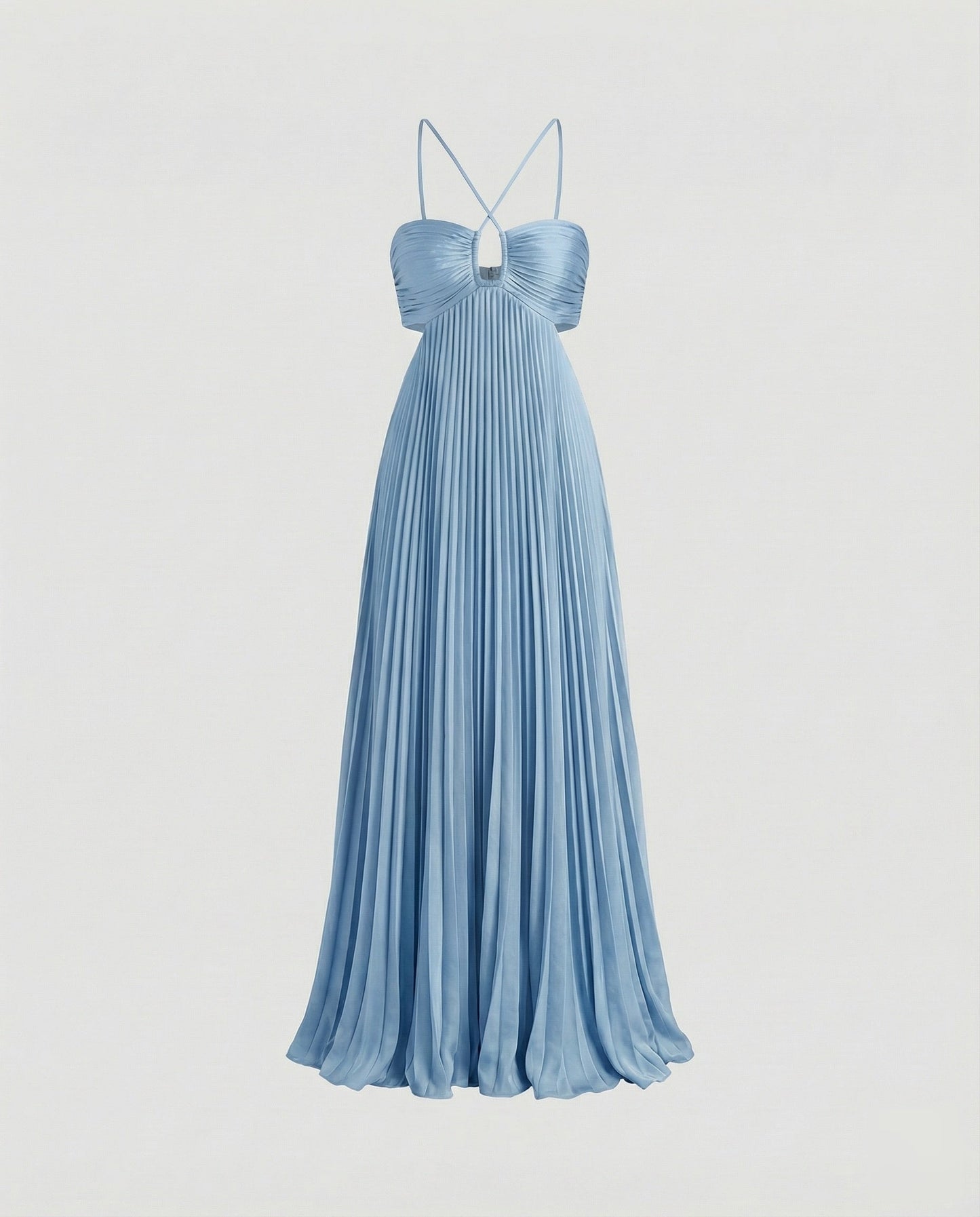 Women's Pleated Floor-length Maxi Dress with Cut-outs - Turquoise colorway