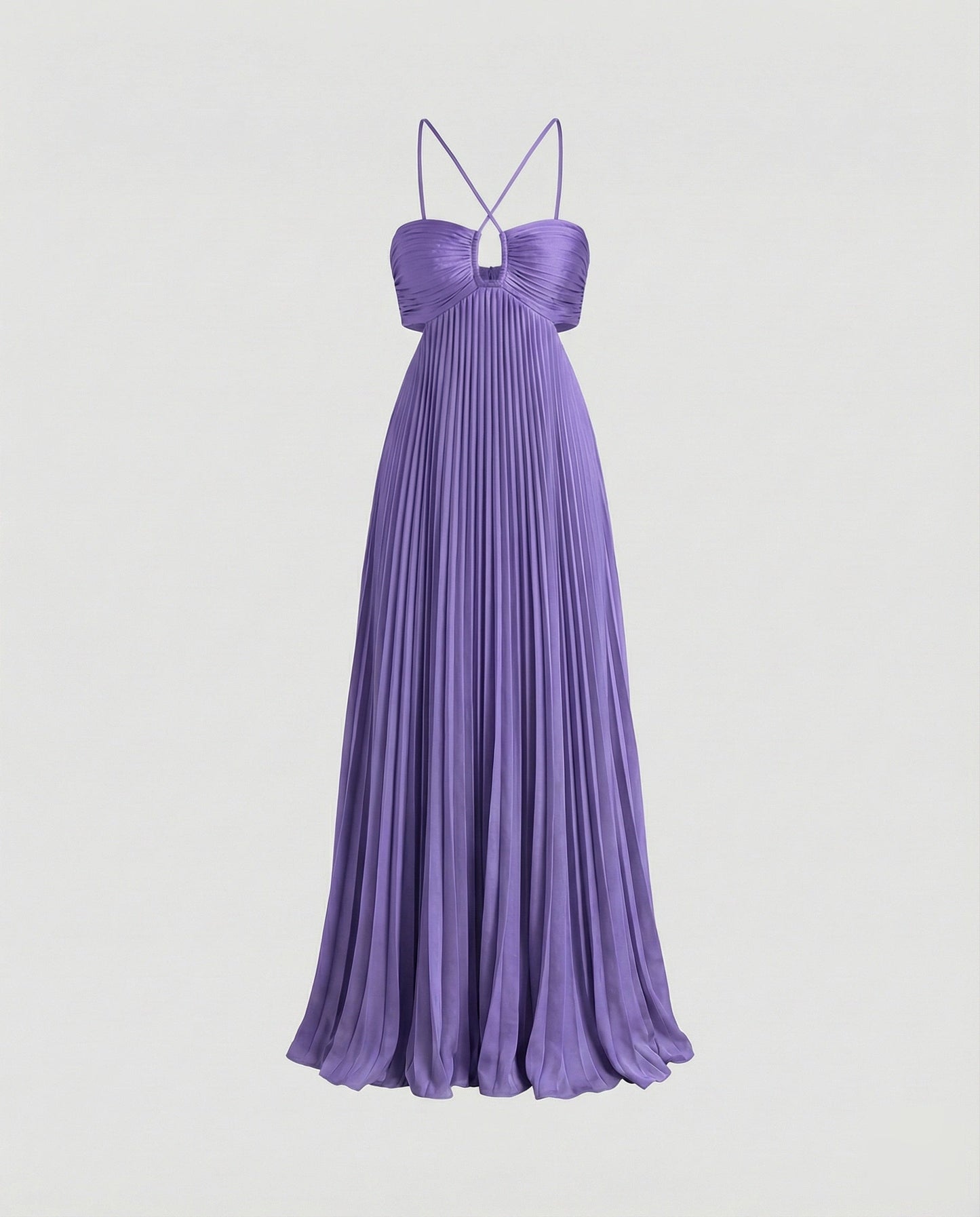 Women's Pleated Floor-length Maxi Dress with Cut-outs - Violet colorway