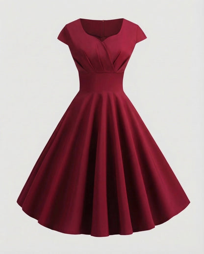 Women's Retro Swing Dress Tailored Corset - Wine Red colorway