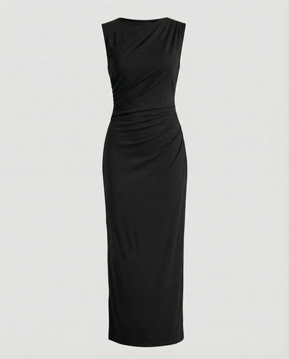 Women's Satin Maxi Dress with Draping - colorway