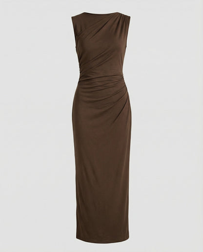 Women's Satin Maxi Dress with Draping - colorway