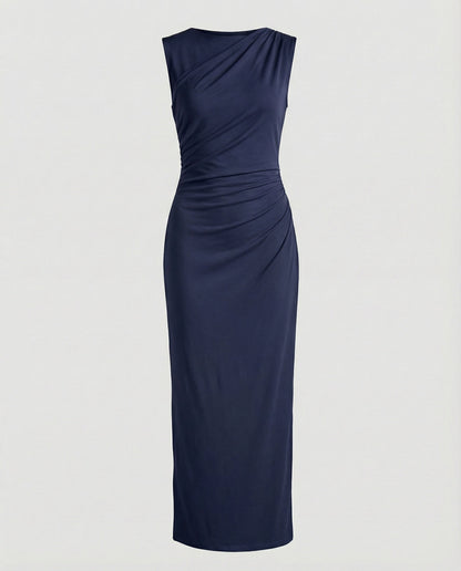 Women's Satin Maxi Dress with Draping - colorway
