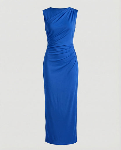Women's Satin Maxi Dress with Draping - colorway