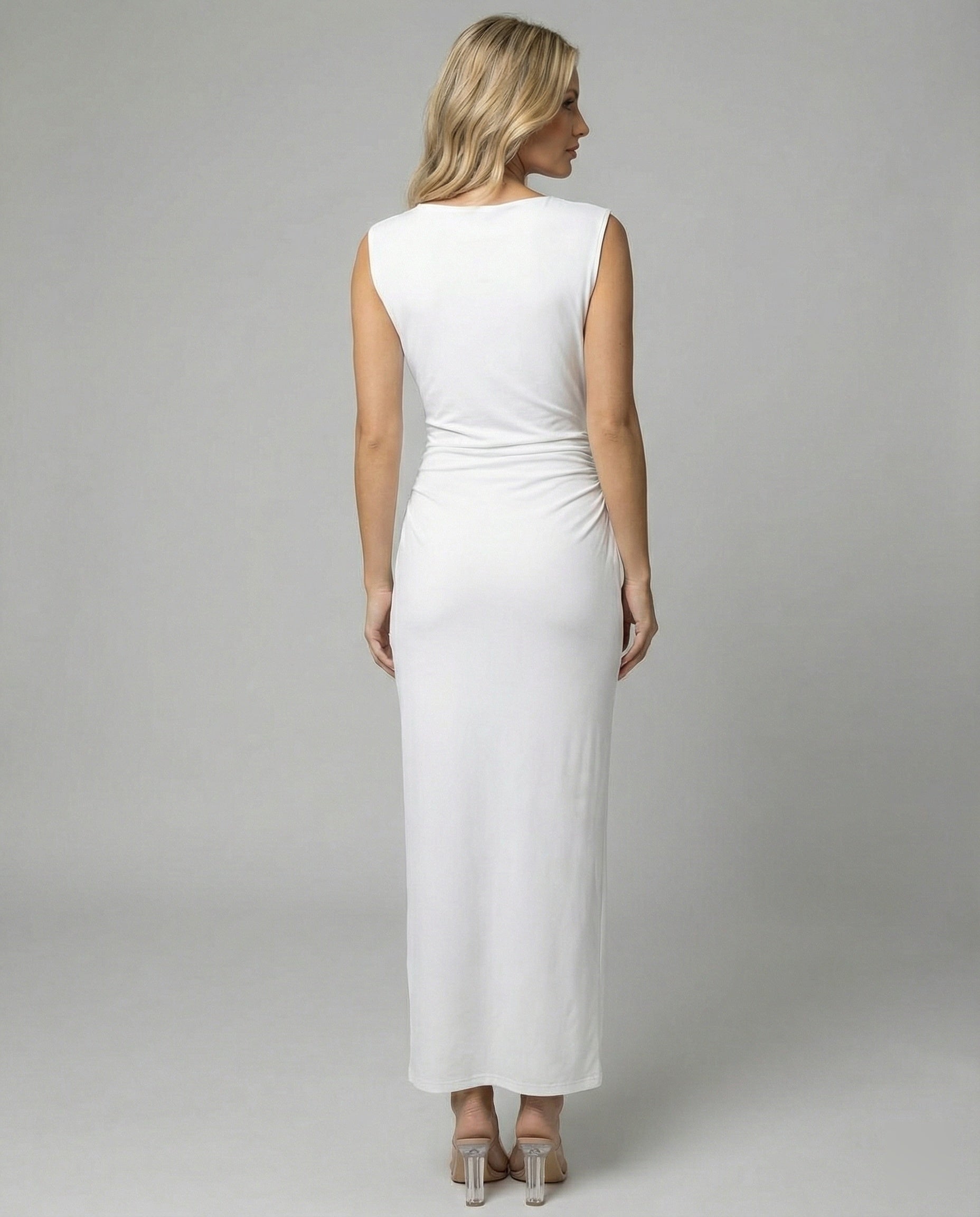 Women's Satin Maxi Dress with Draping - back view