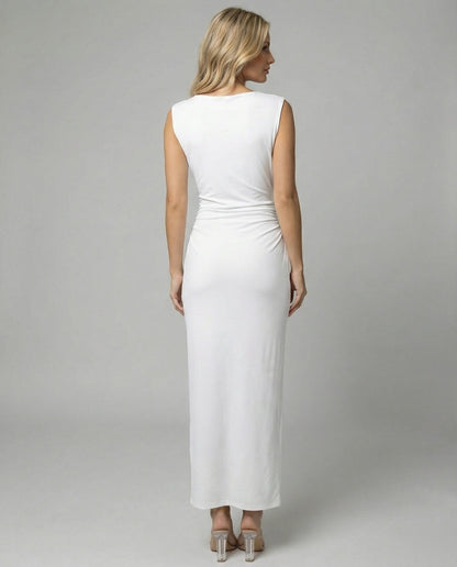 Women's Satin Maxi Dress with Draping - back view