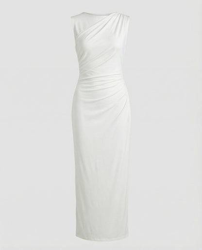 Women's Satin Maxi Dress with Draping - product photo