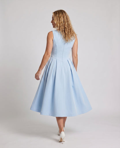 Women's Sheath Dress with Wide Swinging Skirt and Elegant Neckline - back view