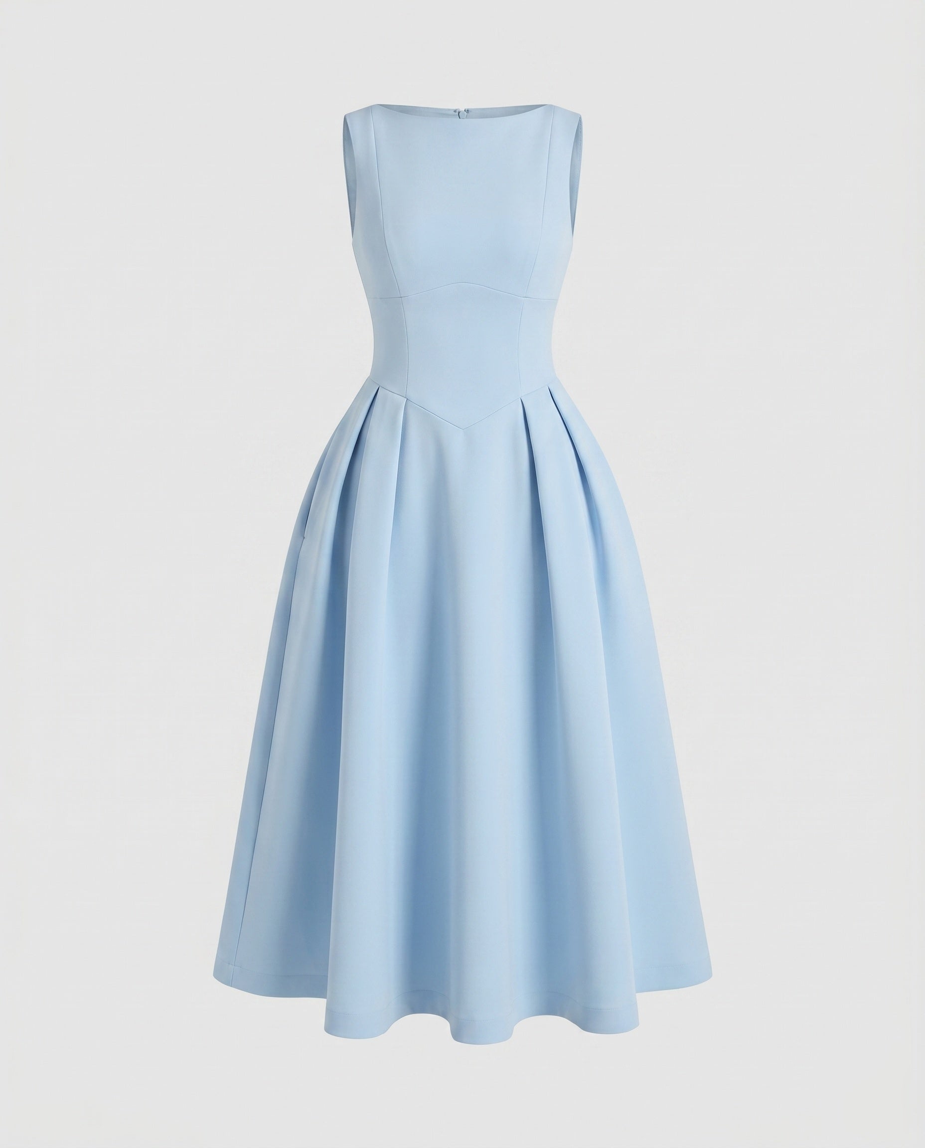 Women's Sheath Dress with Wide Swinging Skirt and Elegant Neckline - Blue colorway