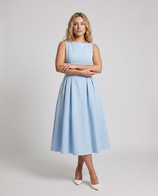 Women's Sheath Dress with Wide Swinging Skirt and Elegant Neckline - front view