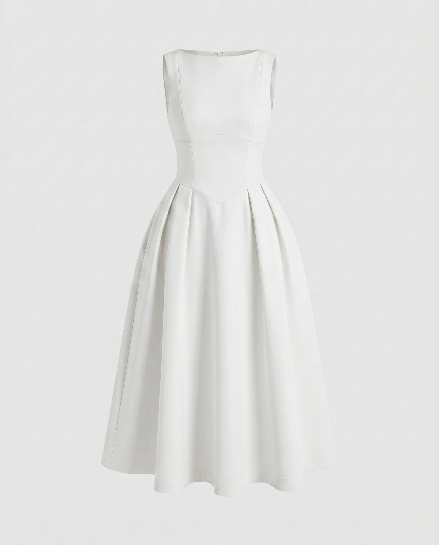 Women's Sheath Dress with Wide Swinging Skirt and Elegant Neckline - White colorway