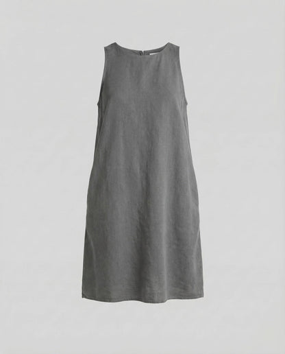 Women's Shift Dress Linen Blend Round Neck - Grey colorway