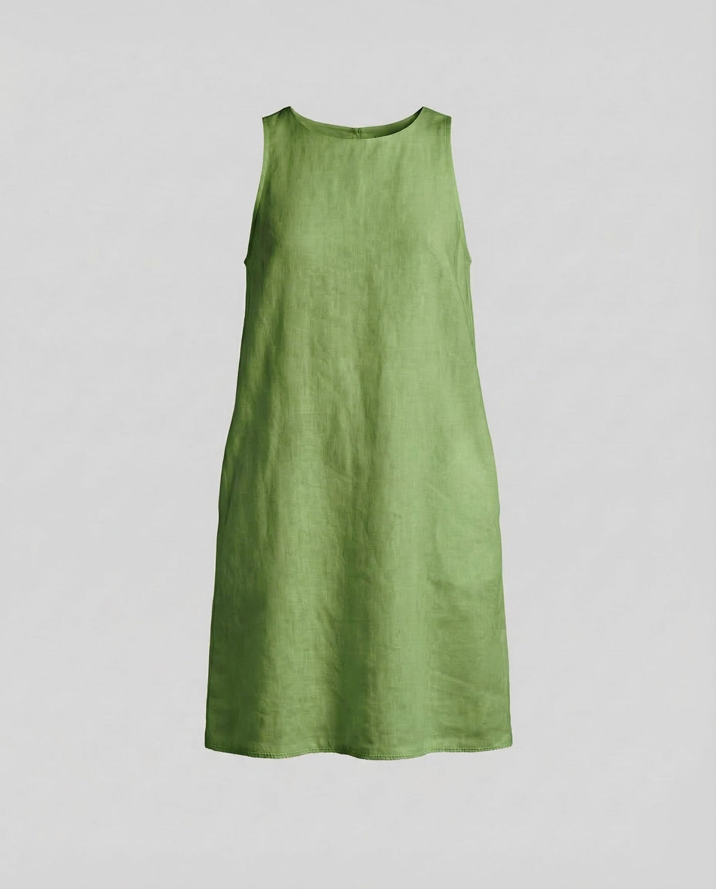 Women's Shift Dress Linen Blend Round Neck - Green colorway
