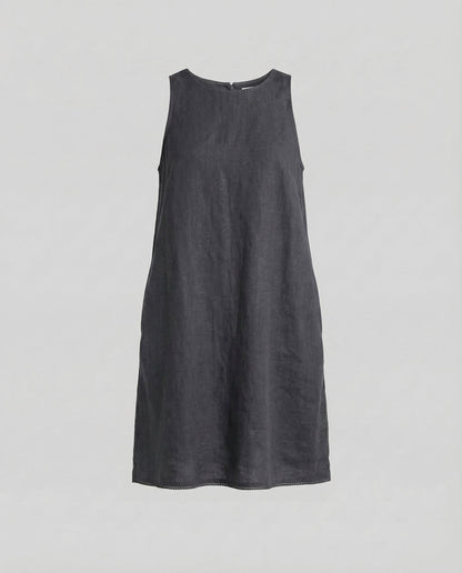 Women's Shift Dress Linen Blend Round Neck - Navy Blue colorway
