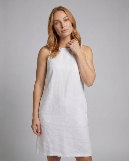 Women's Shift Dress Linen Blend Round Neck - upper body detail