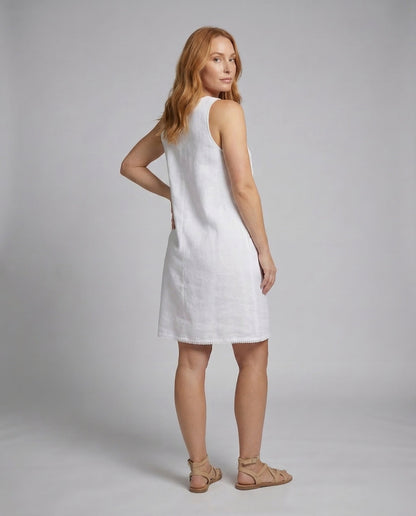 Women's Shift Dress Linen Blend Round Neck - back view