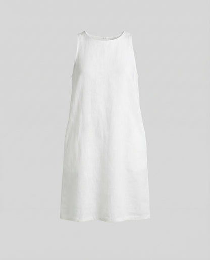 Women's Shift Dress Linen Blend Round Neck - White colorway
