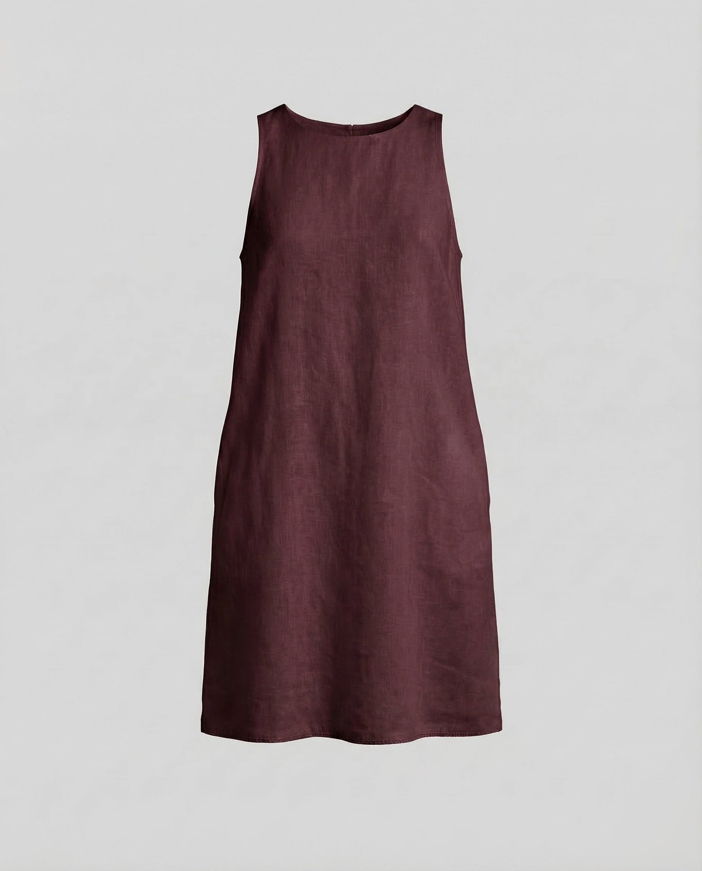 Women's Shift Dress Linen Blend Round Neck - Wine Red colorway