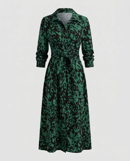 Women's Shirt Dress with Refined Waistline and Slit - Black colorway
