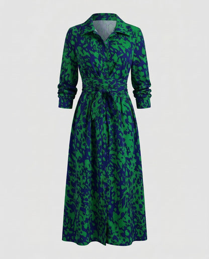 Women's Shirt Dress with Refined Waistline and Slit - Green colorway