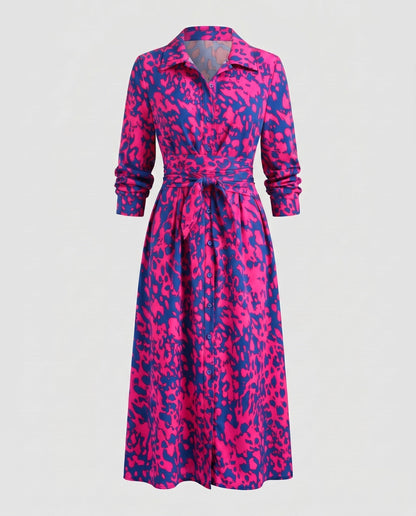 Women's Shirt Dress with Refined Waistline and Slit - Lilac colorway