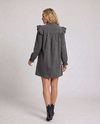 Women’s short-sleeve dress with voluminous ruffle details and implied V-neckline - Chichicherry