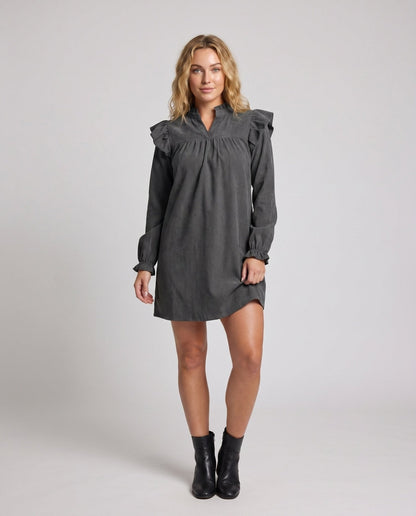 Women’s short-sleeve dress with voluminous ruffle details and implied V-neckline - Chichicherry