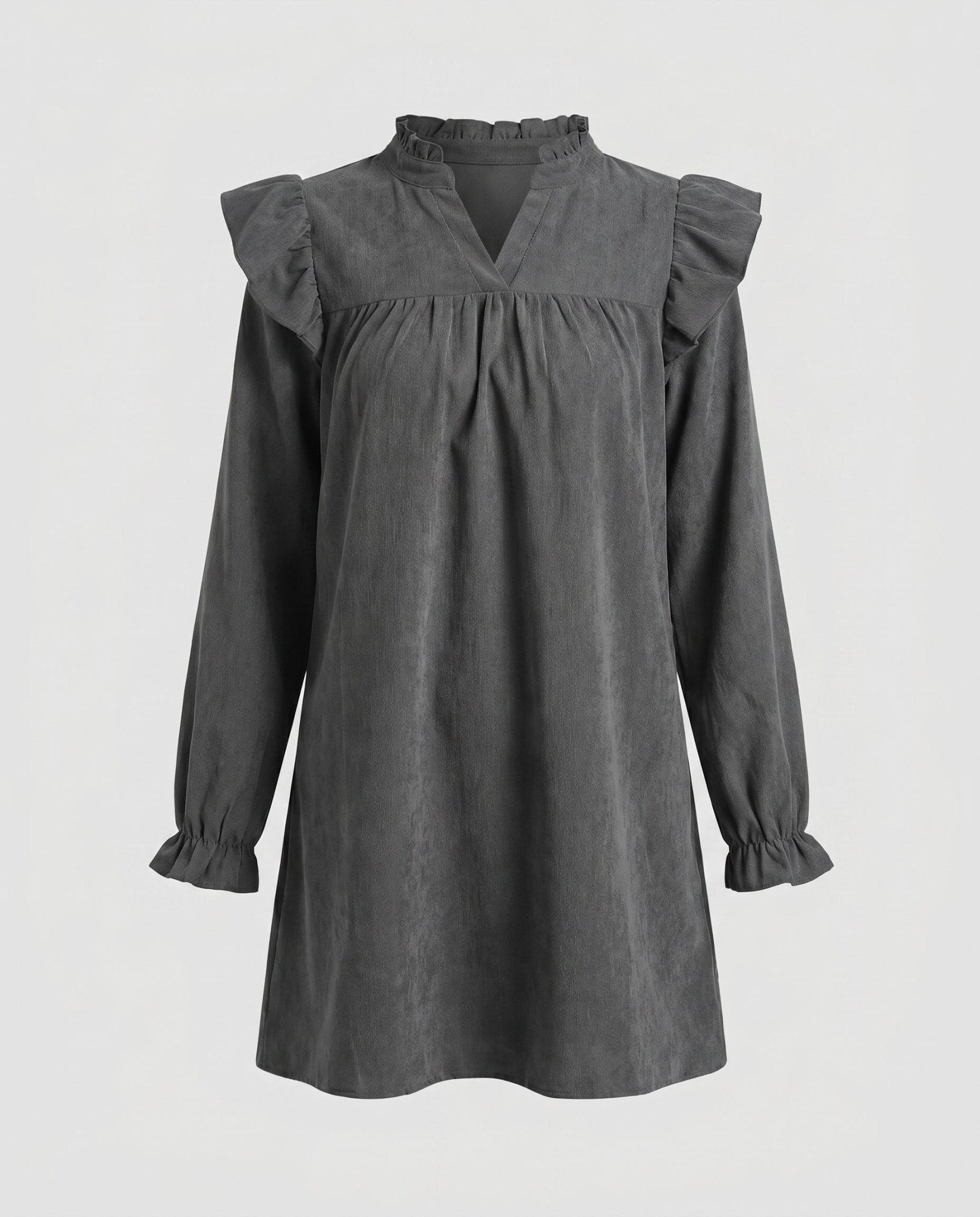 Women’s short-sleeve dress with voluminous ruffle details and implied V-neckline - Chichicherry