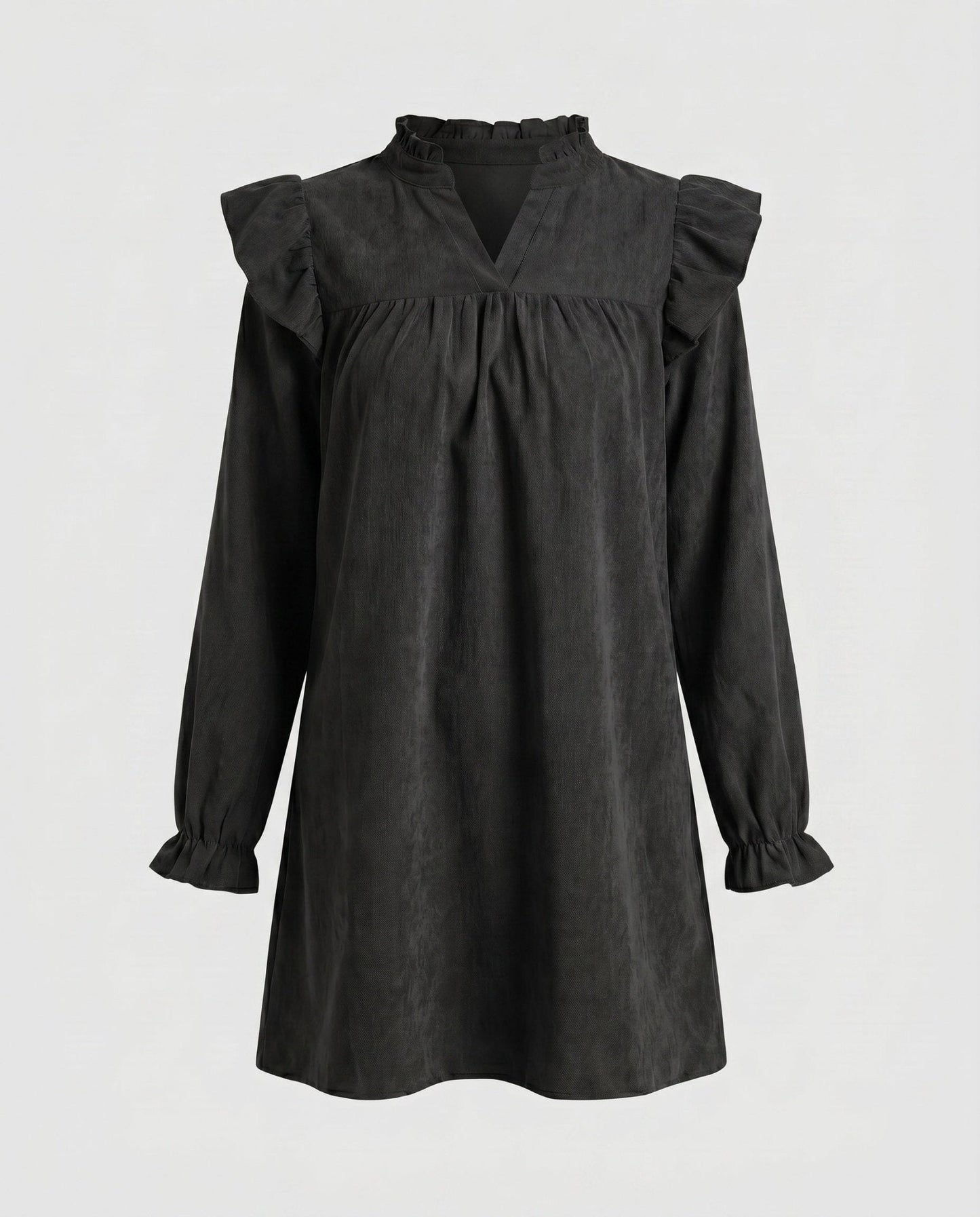 Women’s short-sleeve dress with voluminous ruffle details and implied V-neckline - Chichicherry