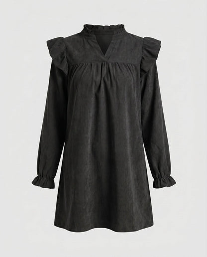 Women’s short-sleeve dress with voluminous ruffle details and implied V-neckline - Chichicherry