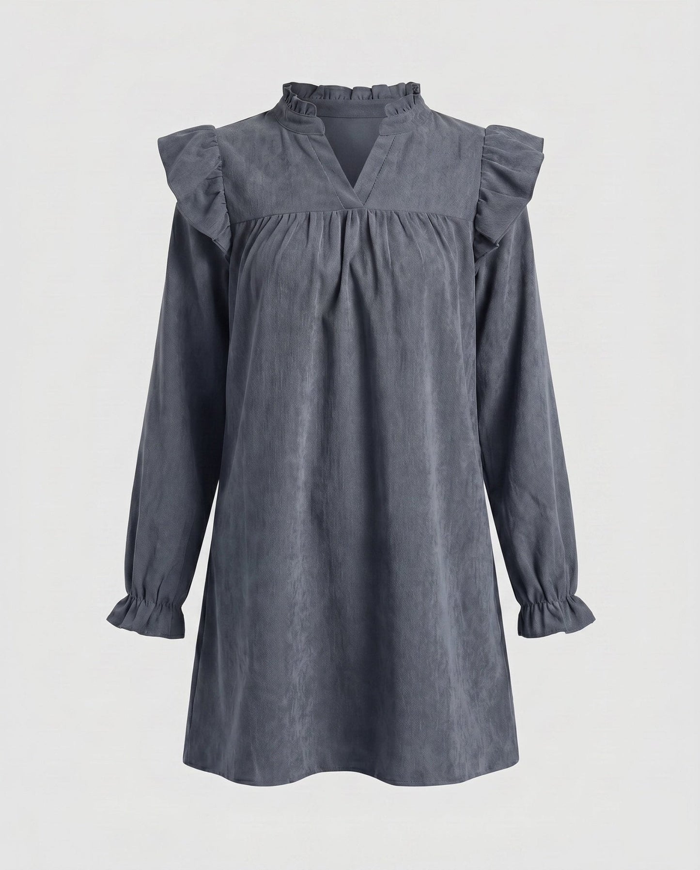 Women’s short-sleeve dress with voluminous ruffle details and implied V-neckline - Chichicherry